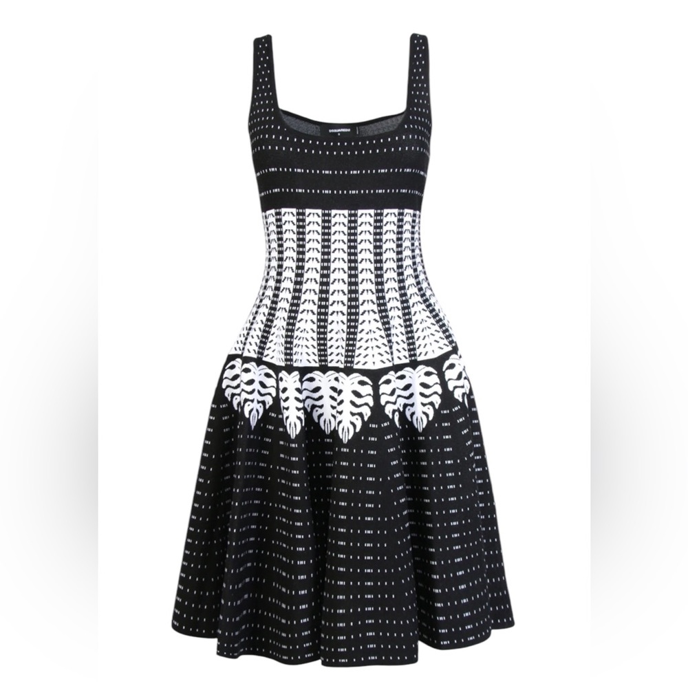 Dsquared2 Knit Jacquard Fit & Flare Circle Skirt Dress